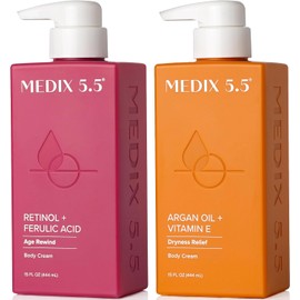 Medix 5.5- Loción corporal con retinol + crema con aceite de argán, set de 2 piezas para el cuidado de la piel, humectante para el cuerpo y el rostro Loción corporal reafirmante