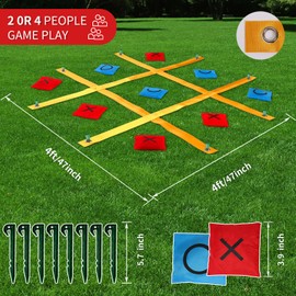 NUOERSAI Giant Tic Tac Toe Game, 4 Ft X 4 Ft Portable Strap Game Bean Bag Toss Tic Tac Outdoor Lawn Games for Adults and Family Backyard Camping Across Outside Games（yellow）