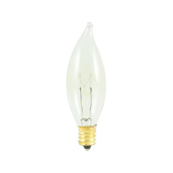 Bulbrite 25CFC/25/3 25-Watt Incandescent Flame Tip CA8 Chandelier Bulb, Candelabra Base, Clear [48 Pack]