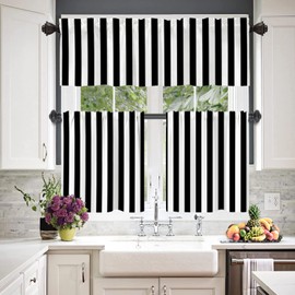 BaoNews Simple Striped Kitchen Valances Window Curtain, Black White Zebra Stripe Pattern Modern Blackout Decoration Small Window Valances Curtains Drapes for Kitchen Bedroom, 52 X 18 Inch