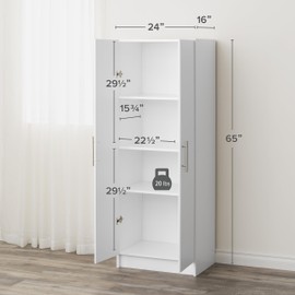 Prepac Elite Deep Storage Cabinet with Fixed and Adjustable Shelves,and More, 24" W x 65" H x 16" D, White