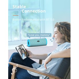 HEYSONG Portable Bluetooth Speaker, Waterproof Wireless Outdoor Speakers with LED Light, Enhanced Bass, IPX7, 40H Play, TF Card, True Wireless Stereo for Beach, Pool, Bike, Gifts for Men - Sky Blue