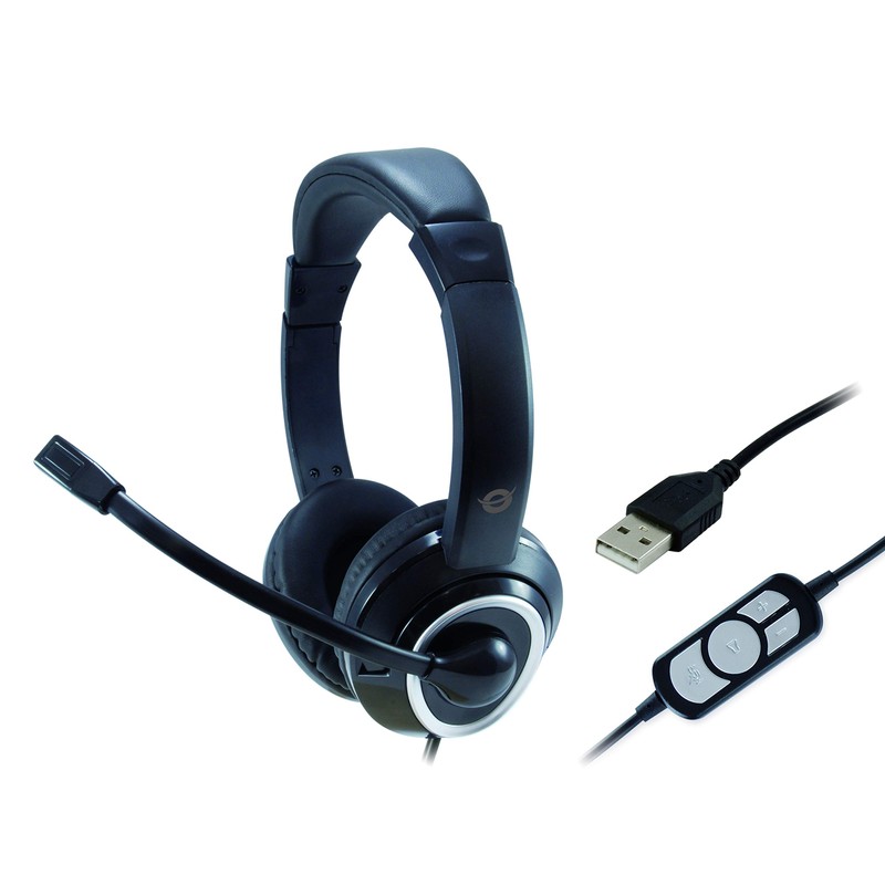Conceptronic Polona01B USB Headset + Microphone Black
