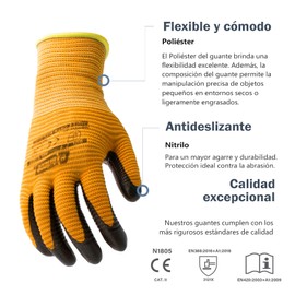 EXBRIECO, 12 Pairs Adjustable Work Gloves for Mechanics, Protective Gloves, Polyester, Nitrile, EPI, Lightweight, Comfortable, Abrasion Resistant, Gardening, Repairs, Mechanics.