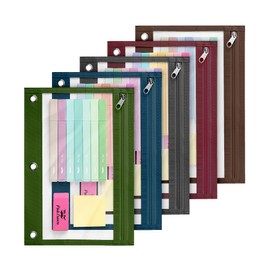 Mr. Pen- Pencil Pouch for 3 Ring Binder, 5 Pack, 10"x7", Smooth Zipper, Clear Window, Large Capacity Pencil Case with 3 Reinforced Grommets for School, Office, Supplies Storage