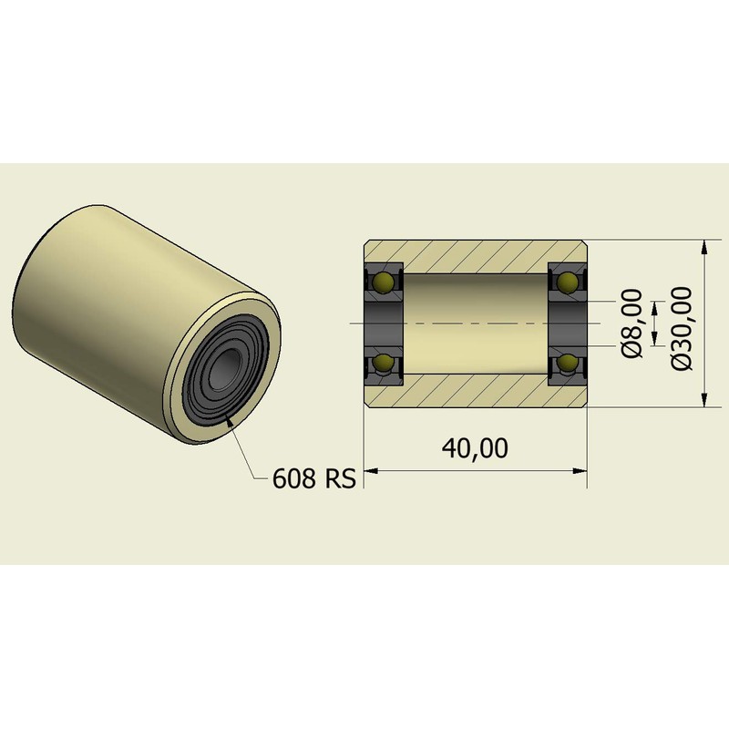 4 Pieces Nylon Rollers 30 mm diameter 40 mm wide