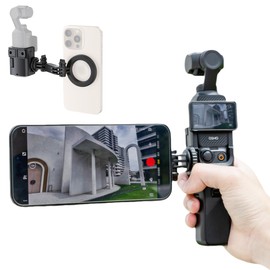 JJC Magnetic Phone Holder for DJI Osmo Pocket 3, Pocket3 Expansion Adapter with Cell Phone Mount, with Folding Action Camera Extension Adapter Claw Ports for Tripod and Extension Rod