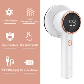 Fabric Shaver Lint Remover for Clothes with 2 Speeds, Digital Display, 6 Leaf Blades, USB Rechargeable Sweater Defuzzer to Remove Pilling Fuzz Ball for Furniture, Couch, Coat.