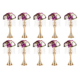Wedding Centerpieces for Tables, 12.99in Metal Gold Vases for Centerpieces, 10PcsTall Crystal Flower Stand for Centerpiece Table Wedding Party Reception Home Decor