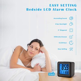 Plumeet Digital Alarm Clock Kids Alarm Clock with Snooze and Nightlight - Easy Setting Silicone Clock Display Time, Date - Loud Alarm Clock for Bedroom - Battery Powered (Black)