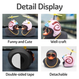 wonuu Rubber Duck Car Decorations Black Duck Car Dashboard Ornaments with Propeller Helmet (Black-Snail)