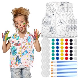 AmazingSpark 6 Pack DIY Artist Vest Set for Kids, DIY Space Painting Vests, Palettes, Brushes, Pigments for Painting