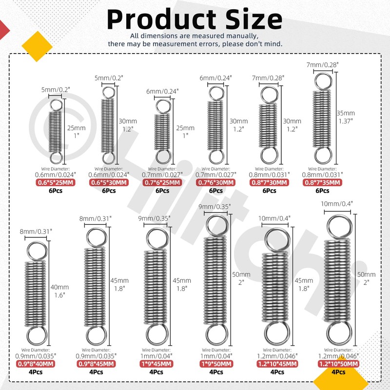 Hilitchi 60Pcs 12 Sizes Extension Spring Assortment Kit Extension Spring