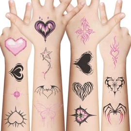 10 Sheets Y2k Aesthetic Temporary Tattoos Stickers for Girls, Cyber Trendn Temporary Tattoos Stickers Birthday Themed Party Supplies Decoration Favors Cartoon Sticker for Kids Teens (Y2K Tattoo)