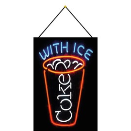 Metal Sign 20 x 30 cm with Cord Coke with Ice Neon Style Cocktail Bar Tin Sign