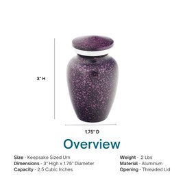 Plum Mist Keepsake Cremation Urn for Ashes, Aluminum, Purple Urn, Keepsake Sized Cremation Urn, 3 Inches High