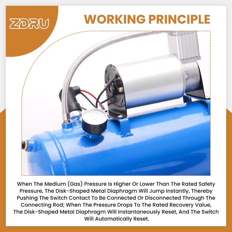 ZDRU 120-150 PSI Air Pressure Switch, 1/4"-18 NPT Male Thread