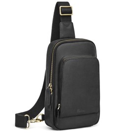 S-ZONE Sling Bag for Men Women RFID Blocking Top Grain Leather Crossbody Shoulder Bag Chest Hiking Daypack Travel