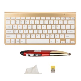 KM-801 Slim Mini 2.4G Wireless Keyboard Pen Mouse Set for Notebook Desktop Smart TV(Gold+Red)