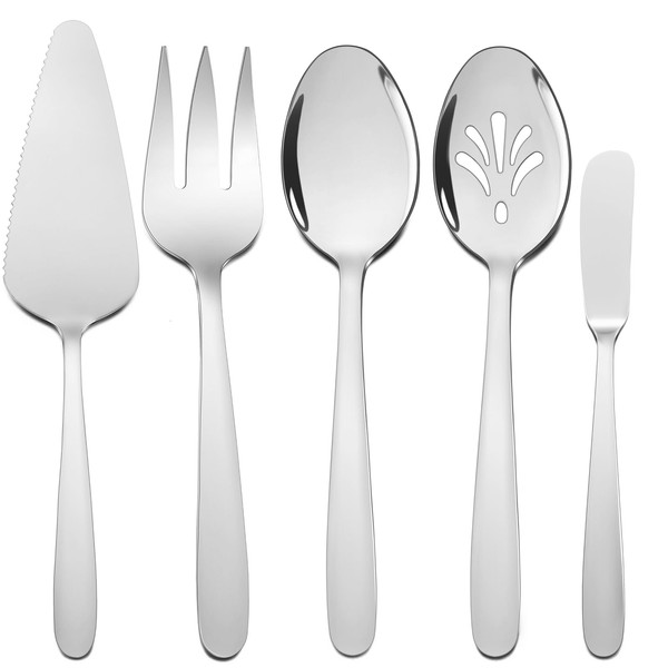 5-Piece Heavy Serving Utensils, HaWare Durable Stainless Steel Serving Spoon Fork, Mirror Polished and Dishwasher Safe