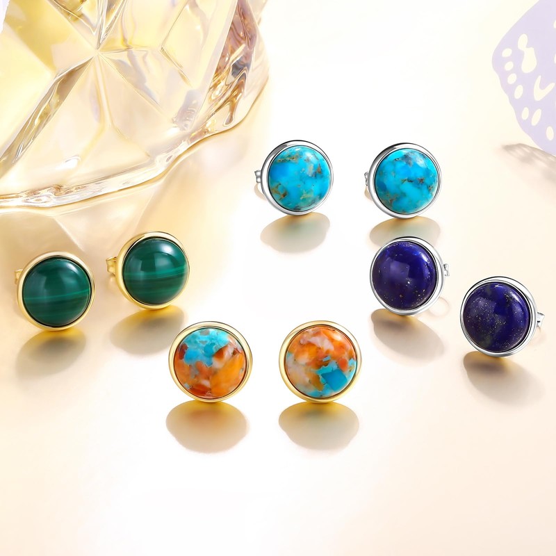 AIBAO Turquoise Earrings Sterling Silver Post Stud Earrings for Men
