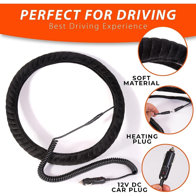 ZONETECH Car Heated Steering Wheel Cover 12V - Vehicle Hand