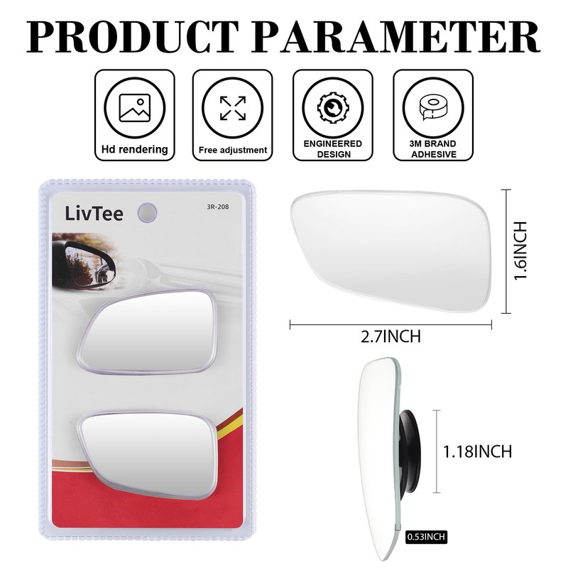 LivTee Blind Spot Car Mirror, HD Glass Frameless Convex Side