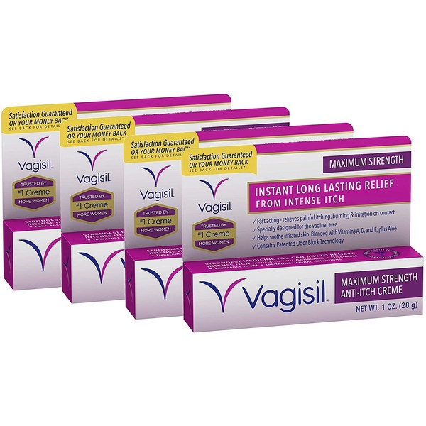 Vagisil Maximum Strength Instant Anti-Itch Vaginal Crème with Benzocaine, 1 Ounce (Pack of 4)
