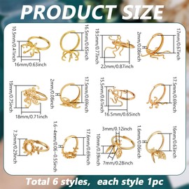 PH PandaHall 6 Styles Claw Ring Blank 6pcs Adjustable Rings Bases Golden Blank Ring Base Tray Open Flower Rings for DIY Jewellery Making Wedding Women Irregular Stone Glass Cabochons Rhinestones