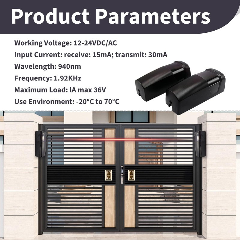 Infrared Beam Sensor, Infrared Barrier Alarm Photocells, Universal for Outdoor
