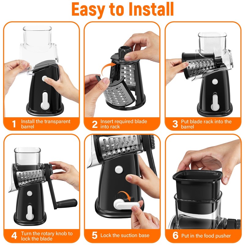 Rotary Cheese Grater Hand Crank with 5 Interchangeable Blades, Vegetable