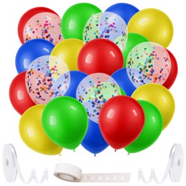 Red Yellow Blue Green Balloons, 60pcs 12 Inch Red Blue Yellow Green Matte Latex BaIloons with Colourful Confetti BaIloons for Baby Shower Wedding Carnival Circus Birthday Party Decoration Supplies