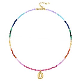 KissYan Beaded Initial Necklace for Women, 14K Gold Plated Bubble Bead Letter Pendant Rainbow Choker Colorful Summer Beach Jewelry(Gold D)