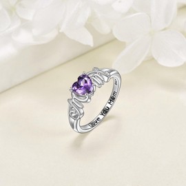 DAYLINLOVE Mum Ring 925 Silver Mum Purple Crystal Ring Mum Mum Jewellery Mother's Day Gift (7-8), Silver, Amethyst