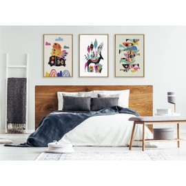 Kate and Laurel Sylvie Under the Sea Framed Canvas Wall Art by Rachel Lee of My Dream Wall, 23x33 Natural, Fun Abstract Fish Ocean Nursery Art for Wall