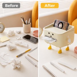 Desktop Organizer with Tissue Storage for School & Home – 7-Compartment Plastic Caddy for Dorms, Bedrooms & Offices