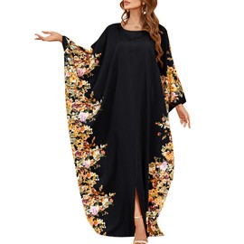 ODIZLI Kaftan Dresses for Women Dubai Ramadan Eid Abaya Dress Robe Batwing Sleeve Loose Fit Maxi Dress Beach Kaftan Caftan Muslim Clothes for Women Embroidered Ethnic Shirts Dress White One Size