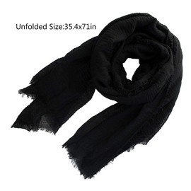 Women Summer Cotton Blend Crinkle Vintage Soft Long Scarf Linen Beach Shawl Wrap (Black)