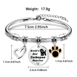 Hcvone Dog Mum Gifts Mum Bracelet World's Best Mum Gifts Funny Dog Lover Gifts For Women Mother's Gifts Cockapoo/Labrador/Frenchie Mum Gifts (Cockapoo)