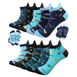 Haysandy 10 Pairs Novelty Fish Socks for Men Funny Fishing Gifts Cotton Low Cut Ankle Socks for Fishing Lover Father's Day Birthday Gift