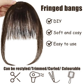 Set of 2 Clip-in Fringe, Hairpiece for Clip-on, Clip in Bangs with Temples, Brown and Black Korean Fringe, False Fringe Made of High Temperature Silk, for Women