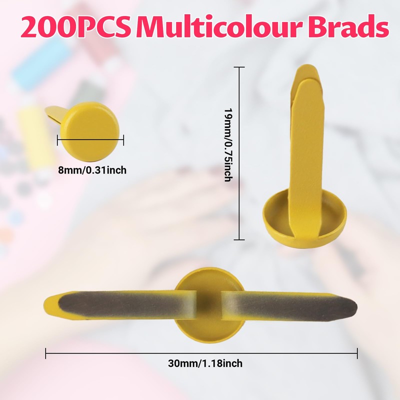 200Pcs Multicolour Split Pins, 8mm x 19mm Paper Fasteners, Plated