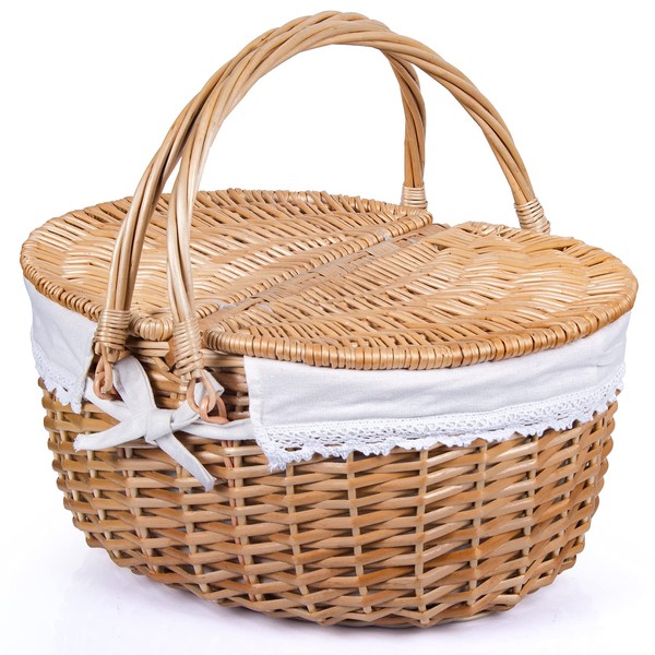 RURALITY Wicker Picnic Basket with Lid and Handle Sturdy Woven