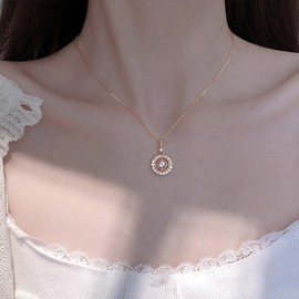 Yienate Boho Sun Necklace Choker Gold Vintage Compass Pendant Necklace Tiny Rhinestone Disc Charm Choker Pave Crystal Geometric Round Pendant Necklace Jewelry for Women and Girls