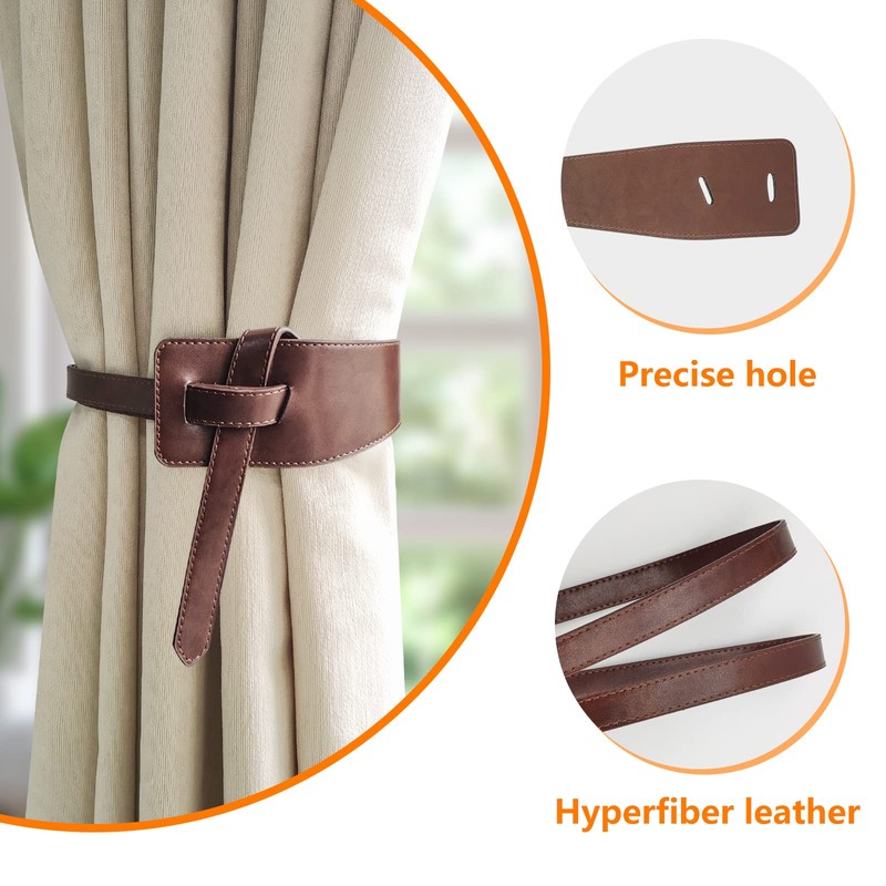 Leather Curtain Tie Backs, 4 Piece Minimalist Leather Drapery Tiebacks,