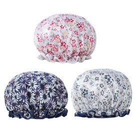 Mikinona Water-Resistant Bath Cap Set Double-Layer Printed Hair Styling Cap for Hair Protection and Salon Use