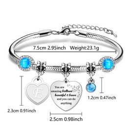 Tibond Inspirational Bracelets Initial Letter Bracelet You are Amazing Brilliant Beautiful & Brave for Girls Women, Charm Blue Birthstone Bracelet Gifts for Birthday Christmas Graduation Gifts (E)