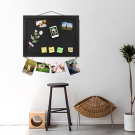 Black Bulletin Boards Cork Board with Felt, 15"x11" Small Display Pin Board Vision Board for Walls, Jewelry, Notes, Collection, Photos, Office, Wood Framed(Black) & Felt(Black), 1pc