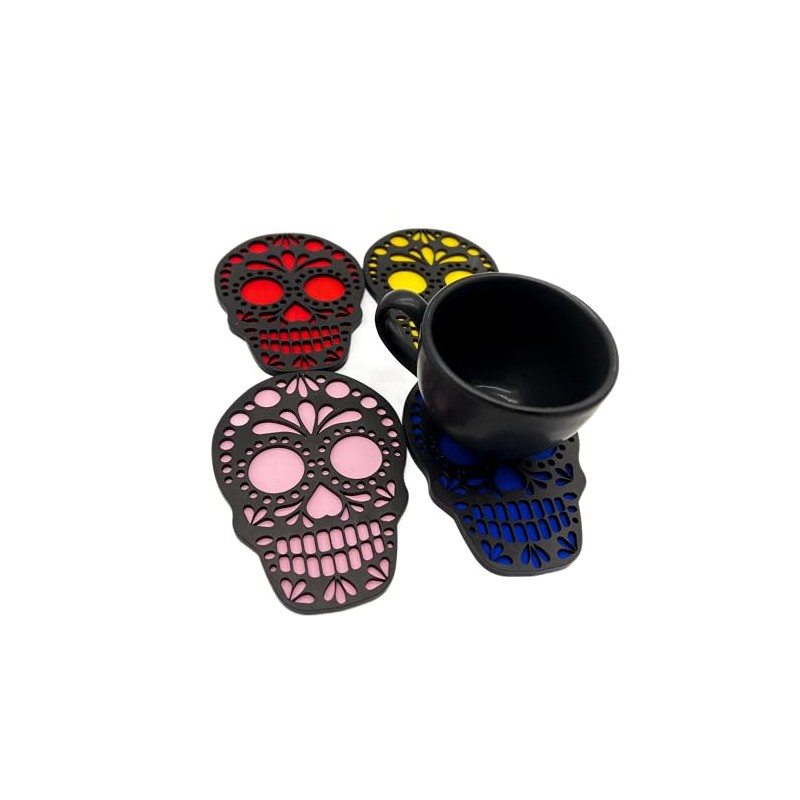 Set de Portavasos Día de Muertos en Forma de Calavera