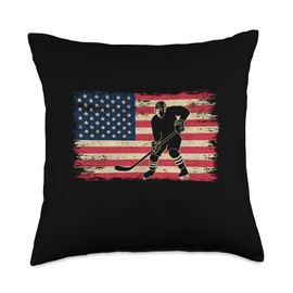 Hockey USA Flag Sports Fan Gift Throw Pillow